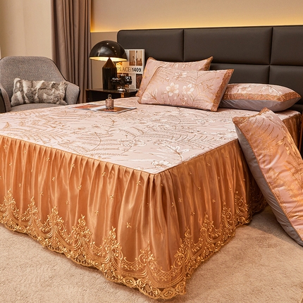 91家纺网 家纺一手货源 找家纺 （总）罗艺轩 2024新款欧式色织大提花床裙凉席