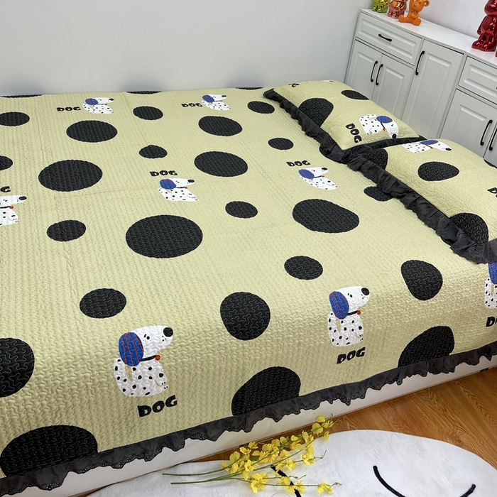 91家纺网 家纺一手货源 找家纺 暖居 2024新款支持定制纯棉榻榻米三件套单件被套农村大炕盖 波点狗绿