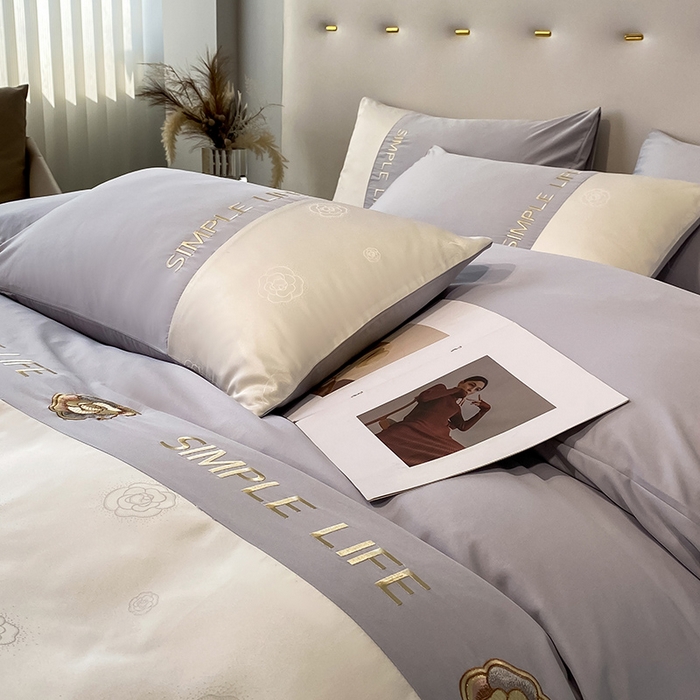 91家纺网 家纺一手货源 找家纺 澳梵 新款水洗真丝刺绣四件套【卢浮之夜】 卢浮之夜-紫白