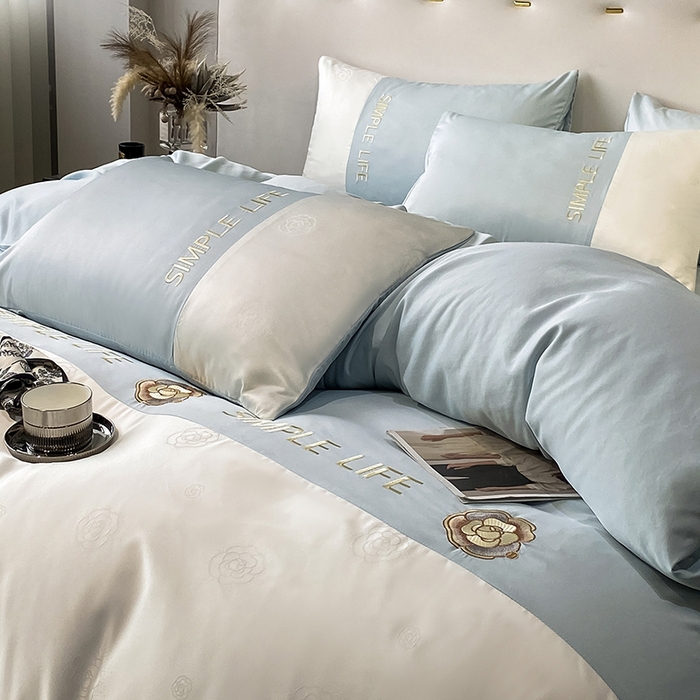 91家纺网 家纺一手货源 找家纺 澳梵 新款水洗真丝刺绣四件套【卢浮之夜】 卢浮之夜-蓝白