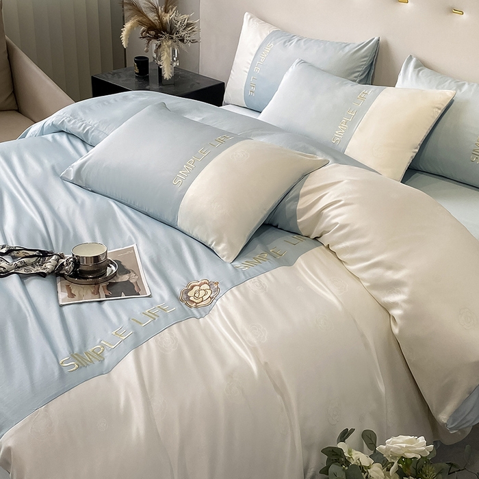 91家纺网 家纺一手货源 找家纺 澳梵 新款水洗真丝刺绣四件套【卢浮之夜】 卢浮之夜-蓝白