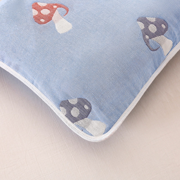 91家纺网 家纺一手货源 找家纺 朴尔家纺-毛巾被 2024新款全棉卡通六层纱布儿童枕套 五彩蘑菇兰