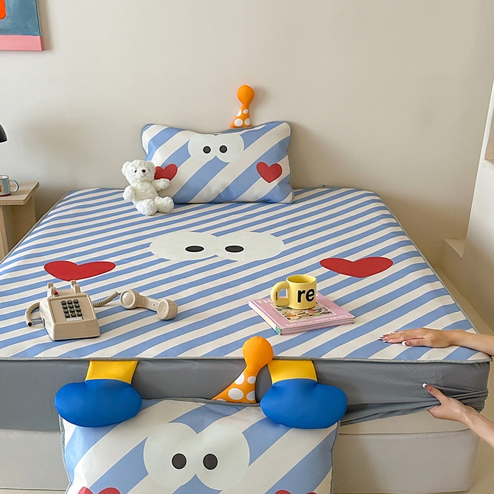 91家纺网 家纺一手货源 找家纺 昔可家纺 2024新款异形床笠款冰丝凉席 大斜眼怪怪