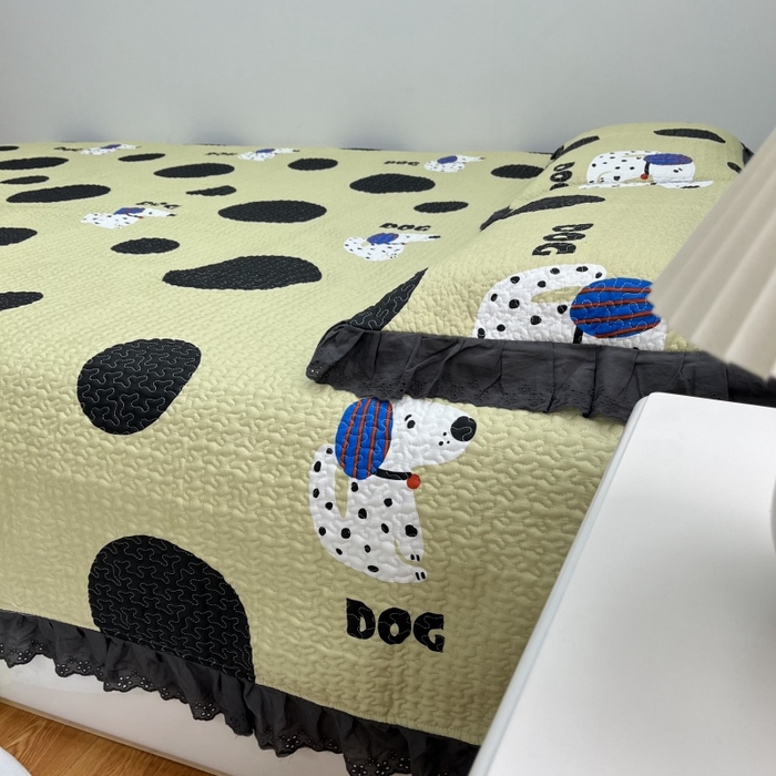 91家纺网 家纺一手货源 找家纺 暖居 2024新款支持定制纯棉榻榻米三件套单件被套农村大炕盖 波点狗绿