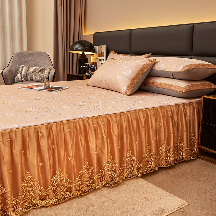 91家纺网 家纺一手货源 找家纺 罗艺轩 2024新款欧式色织大提花床裙凉席 寻微