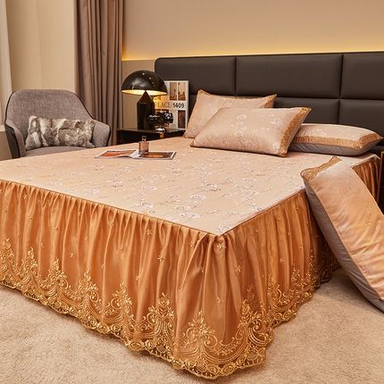 91家纺网 家纺一手货源 找家纺 （总）罗艺轩 2024新款欧式色织大提花床裙凉席