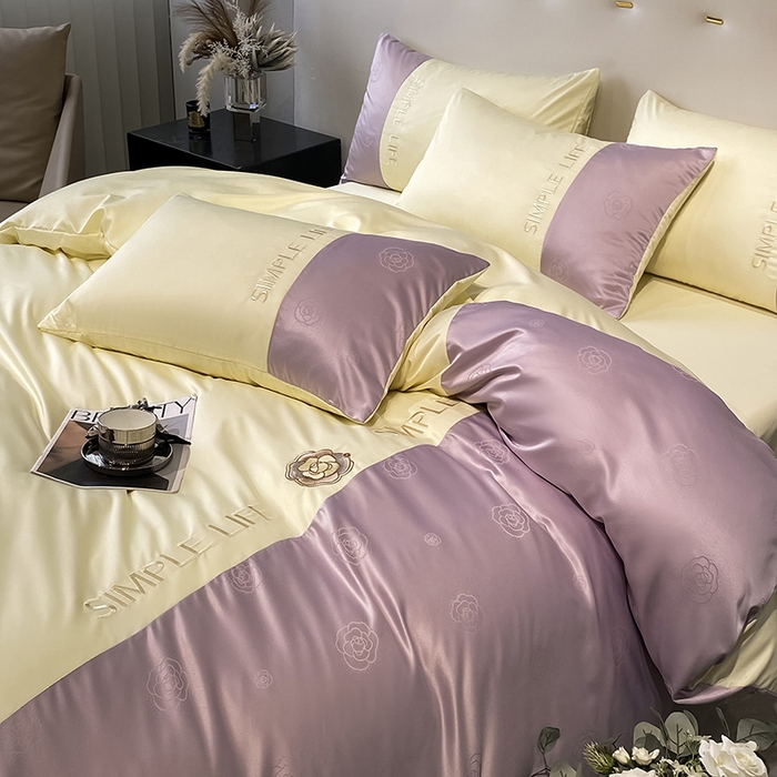 91家纺网 家纺一手货源 找家纺 澳梵 新款水洗真丝刺绣四件套【卢浮之夜】 卢浮之夜-紫黄