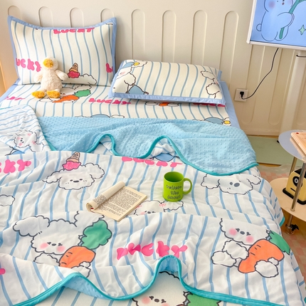 安哆啦 2024新款A类凉感丝冰豆豆夏被冰丝席冰藤席四件套 夏被-吹泡泡