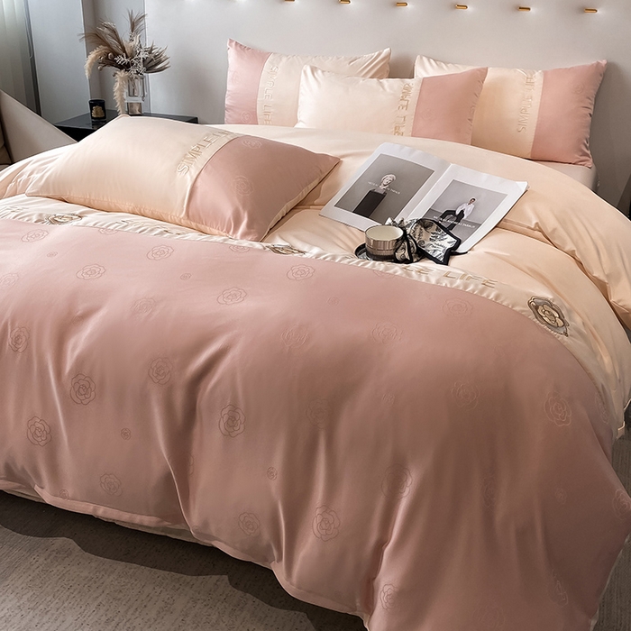 91家纺网 家纺一手货源 找家纺 澳梵 新款水洗真丝刺绣四件套【卢浮之夜】 卢浮之夜-粉玉