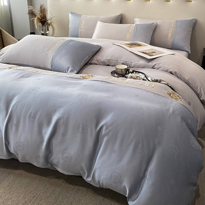 91家纺网 家纺一手货源 找家纺 澳梵 新款水洗真丝刺绣四件套【卢浮之夜】 卢浮之夜-浅灰蓝