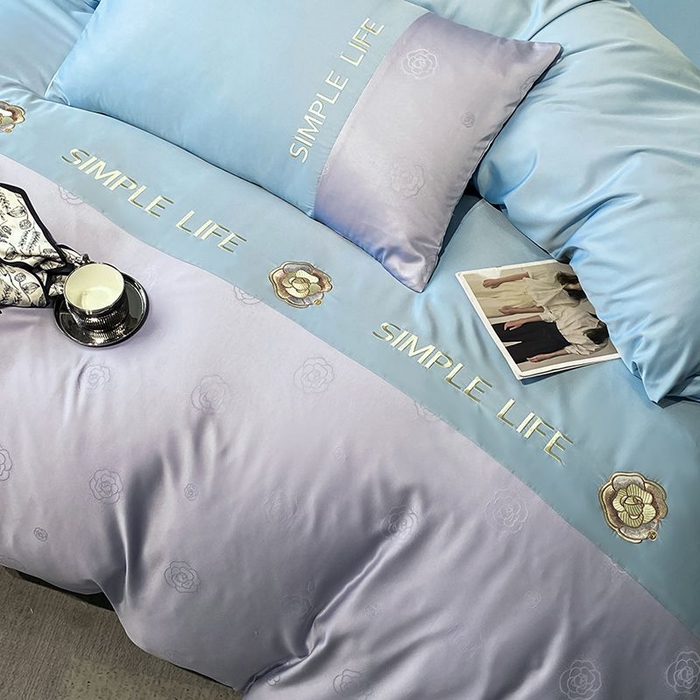 91家纺网 家纺一手货源 找家纺 澳梵 新款水洗真丝刺绣四件套【卢浮之夜】 卢浮之夜-蓝灰