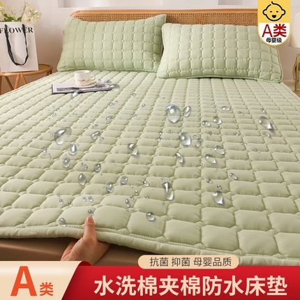 91家纺网 家纺一手货源 找家纺 恋绒家纺 2025升级款水洗棉床褥隔尿防水床垫隔尿垫护理垫床护罩垫子 防水款-烟豆青