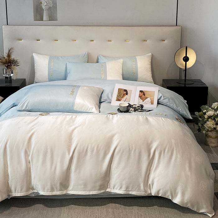 91家纺网 家纺一手货源 找家纺 澳梵 新款水洗真丝刺绣四件套【卢浮之夜】 卢浮之夜-蓝白