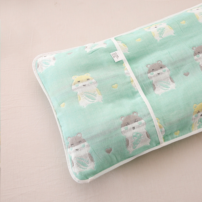 91家纺网 家纺一手货源 找家纺 朴尔家纺-毛巾被 2024新款全棉卡通六层纱布儿童枕套 土拨鼠绿