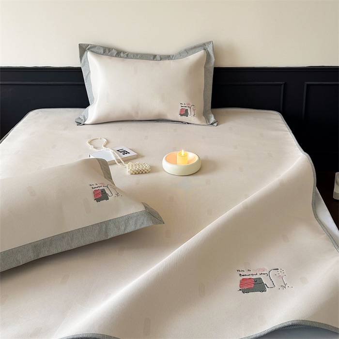 91家纺网 家纺一手货源 找家纺 甜梦 2024新款母婴级7A抗菌养生冰藤席影棚1—床笠款 波点小象（床笠款）