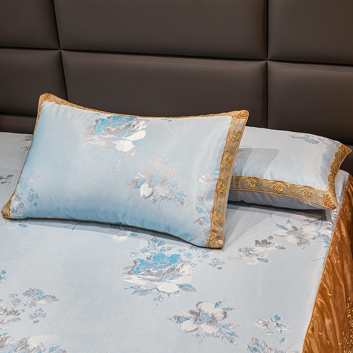 91家纺网 家纺一手货源 找家纺 罗艺轩 2024新款欧式色织大提花床裙凉席 情依