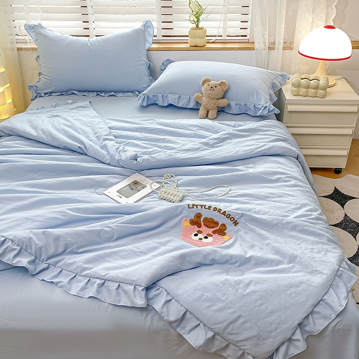 91家纺网 家纺一手货源 找家纺 （总）宜家坊2024新款韩系花边ins风水洗棉夏被四件套