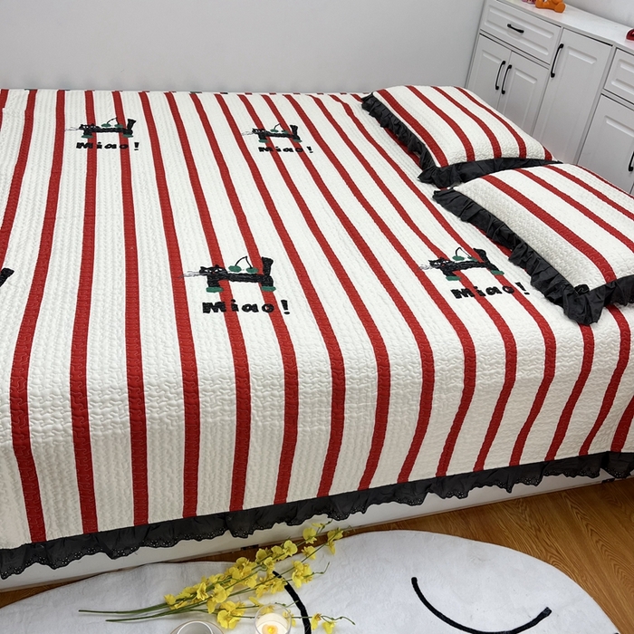 91家纺网 家纺一手货源 找家纺 暖居 2024新款支持定制纯棉榻榻米三件套单件被套农村大炕盖 条纹猫