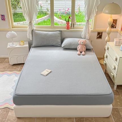 91家纺网 家纺一手货源 找家纺 柒月家居 2024新款PE豆豆床笠款 床笠-华夫格-灰