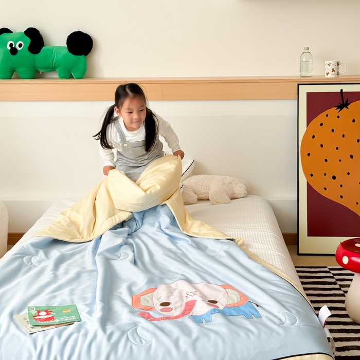 91家纺网 家纺一手货源 找家纺 喜多兔儿童家纺 2024新款莫代尔夏被空调被-萌宝宝系列 蓝色小象问问