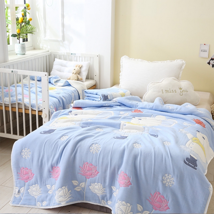 91家纺网 家纺一手货源 找家纺 朴尔家纺-毛巾被 2024年全棉十层纱布加厚儿童盖被毛巾被 溜冰鼠兰