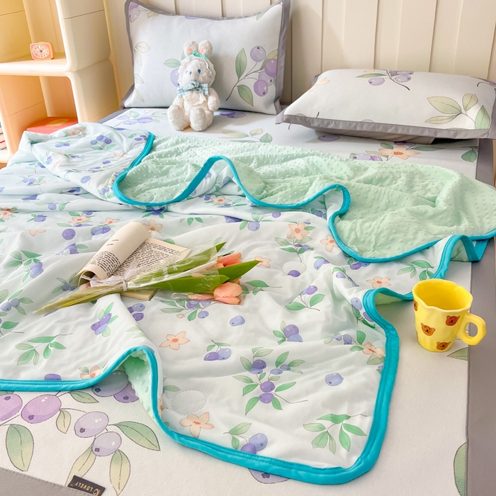 91家纺网 家纺一手货源 找家纺 安哆啦 2024新款A类凉感丝冰豆豆夏被冰丝席冰藤席四件套 夏被-蓝莓