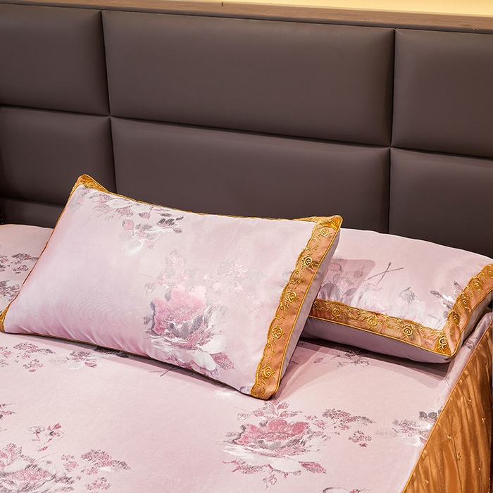 91家纺网 家纺一手货源 找家纺 罗艺轩 2024新款欧式色织大提花床裙凉席 紫萱