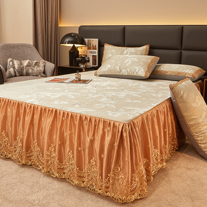 91家纺网 家纺一手货源 找家纺 罗艺轩 2024新款欧式色织大提花床裙凉席 妍艺