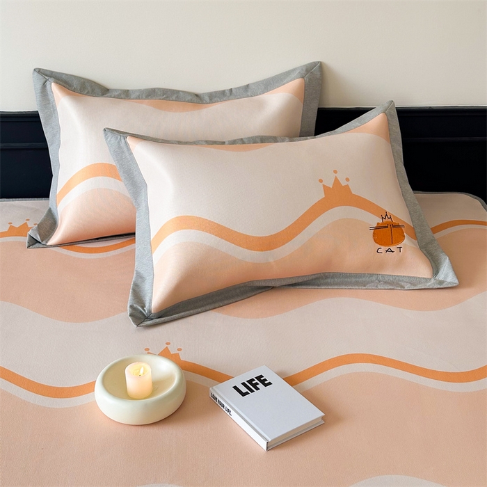 91家纺网 家纺一手货源 找家纺 甜梦 2024新款母婴级7A抗菌养生冰藤席影棚1—床笠款 皇冠橘子猫（床笠款）