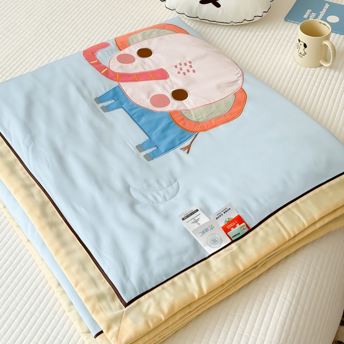 91家纺网 家纺一手货源 找家纺 喜多兔儿童家纺 2024新款莫代尔夏被空调被-萌宝宝系列 蓝色小象问问