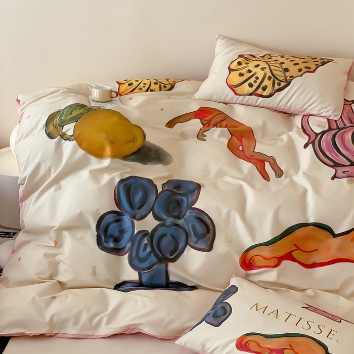 91家纺网 家纺一手货源 找家纺 艾沁家纺 2024新款a版40贡缎数码印花b版40水洗棉四件套-沉睡的马蒂斯场景二