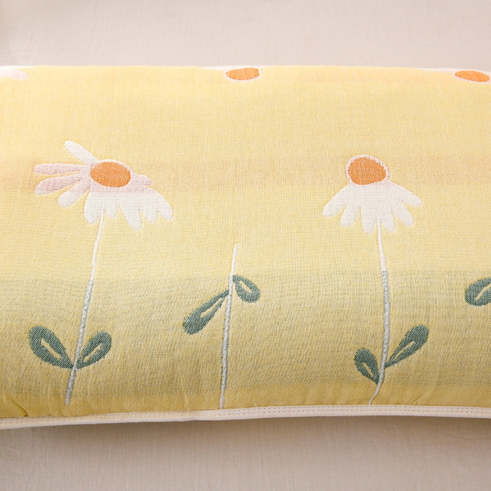 91家纺网 家纺一手货源 找家纺 朴尔家纺-毛巾被 2024新款全棉卡通六层纱布儿童枕套 一米阳光黄