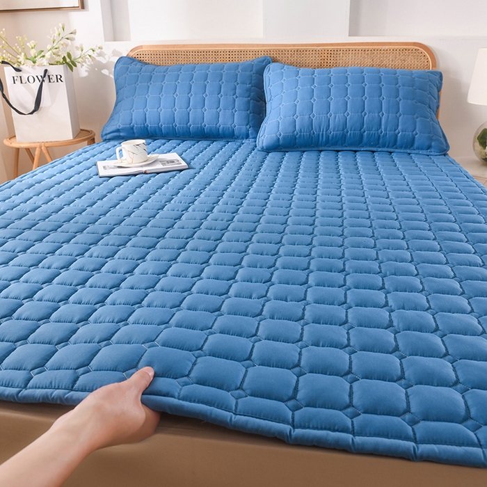 91家纺网 家纺一手货源 找家纺 恋绒家纺 2025升级款水洗棉床褥隔尿防水床垫隔尿垫护理垫床护罩垫子 防水款-远山蓝