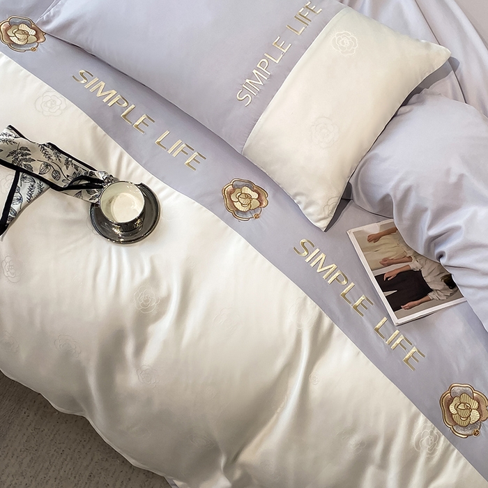 91家纺网 家纺一手货源 找家纺 澳梵 新款水洗真丝刺绣四件套【卢浮之夜】 卢浮之夜-紫白