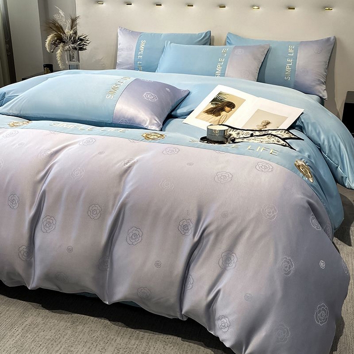 91家纺网 家纺一手货源 找家纺 澳梵 新款水洗真丝刺绣四件套【卢浮之夜】 卢浮之夜-蓝灰