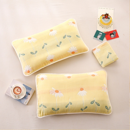 91家纺网 家纺一手货源 找家纺 朴尔家纺-毛巾被 2024新款全棉卡通六层纱布儿童枕套 一米阳光黄