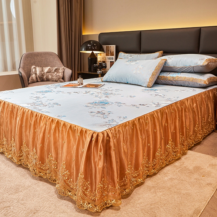 91家纺网 家纺一手货源 找家纺 罗艺轩 2024新款欧式色织大提花床裙凉席 情依