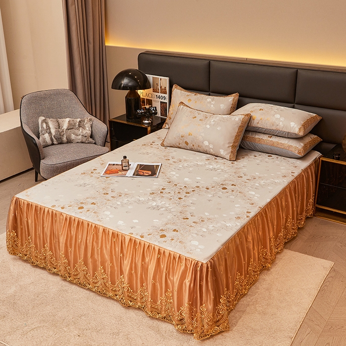 91家纺网 家纺一手货源 找家纺 罗艺轩 2024新款欧式色织大提花床裙凉席 银杏