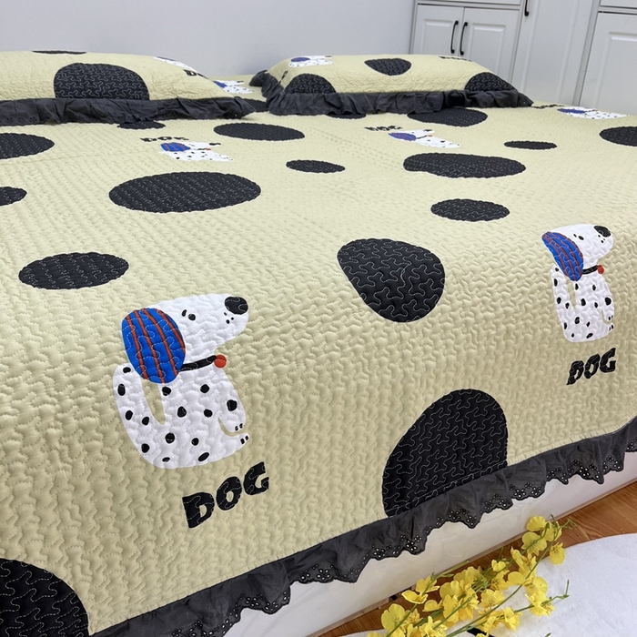 91家纺网 家纺一手货源 找家纺 暖居 2024新款支持定制纯棉榻榻米三件套单件被套农村大炕盖 波点狗绿