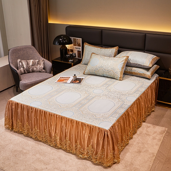 91家纺网 家纺一手货源 找家纺 罗艺轩 2024新款欧式色织大提花床裙凉席 绘梦