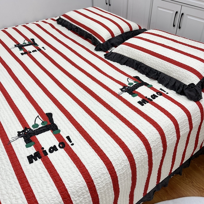 91家纺网 家纺一手货源 找家纺 暖居 2024新款支持定制纯棉榻榻米三件套单件被套农村大炕盖 条纹猫