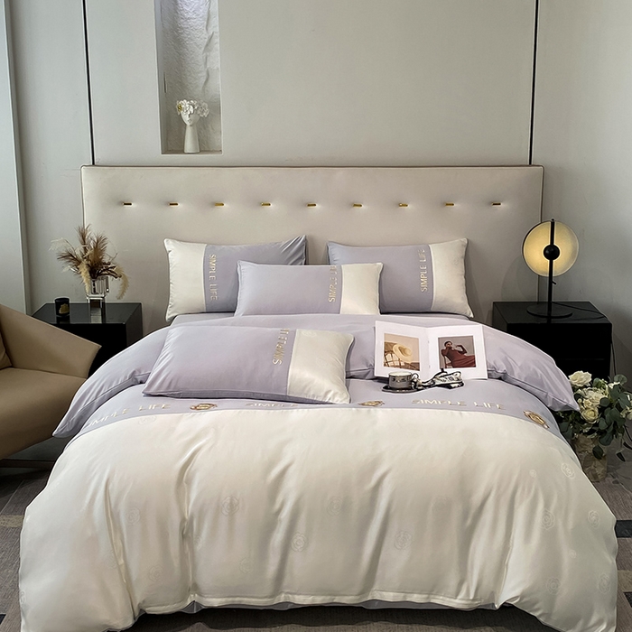 91家纺网 家纺一手货源 找家纺 澳梵 新款水洗真丝刺绣四件套【卢浮之夜】 卢浮之夜-紫白