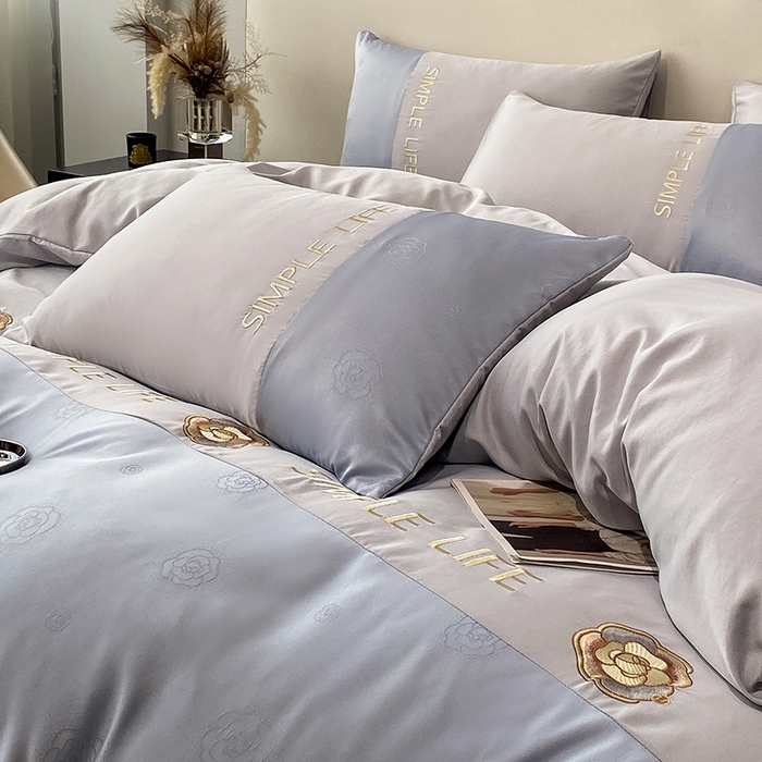 91家纺网 家纺一手货源 找家纺 澳梵 新款水洗真丝刺绣四件套【卢浮之夜】 卢浮之夜-浅灰蓝