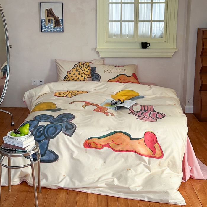 91家纺网 家纺一手货源 找家纺 （总）艾沁家纺 2024新款a版40贡缎数码印花b版40水洗棉四件套汇总-沉睡的马蒂斯