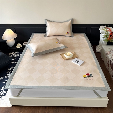 91家纺网 家纺一手货源 找家纺 甜梦 2024新款母婴级7A抗菌养生冰藤席影棚1—平席款 菱格小花朵-平席款