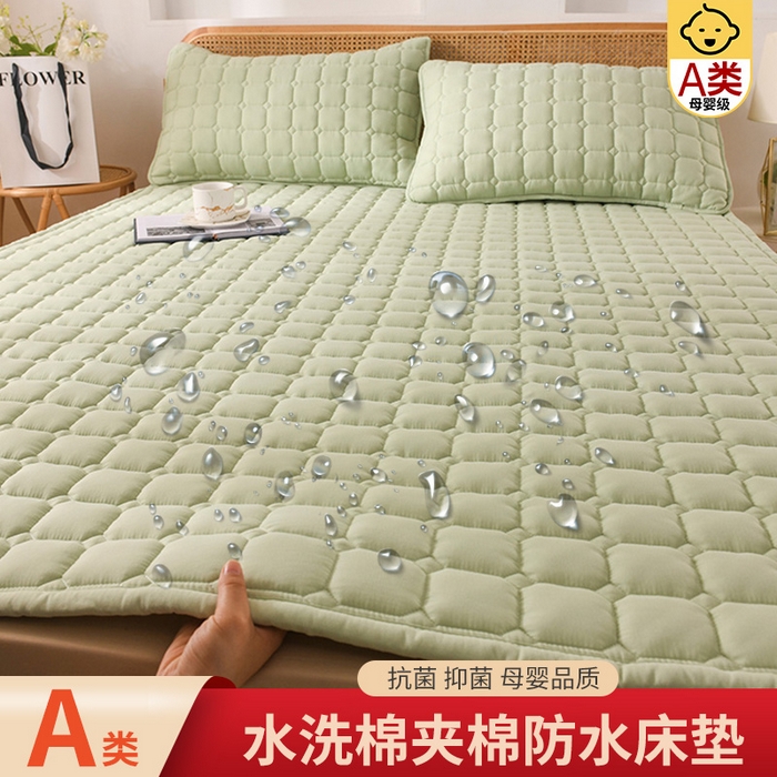 91家纺网 家纺一手货源 找家纺 恋绒家纺 2025升级款水洗棉床褥隔尿防水床垫隔尿垫护理垫床护罩垫子 防水款-烟豆青