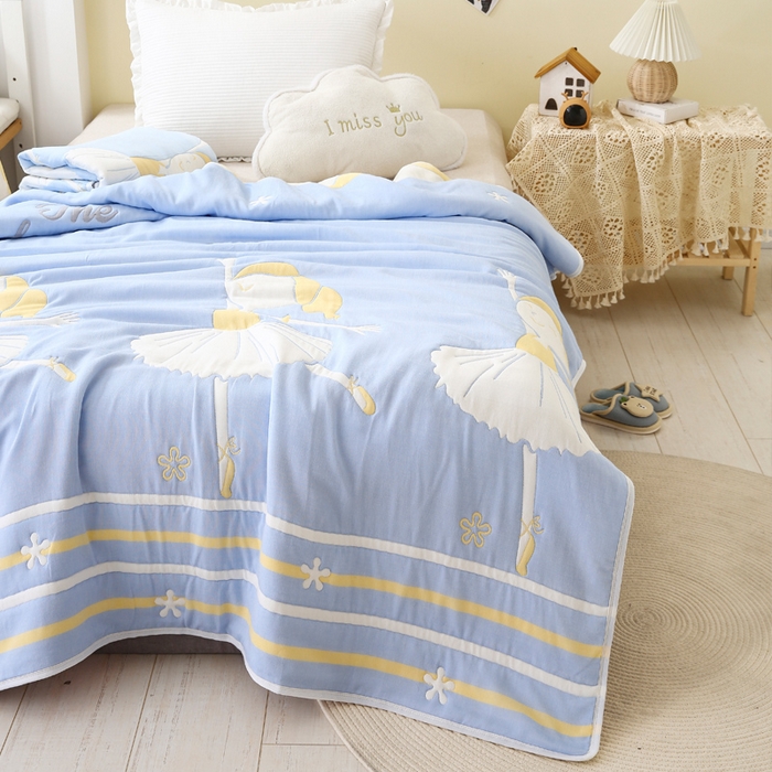 91家纺网 家纺一手货源 找家纺 朴尔家纺-毛巾被 2024年全棉十层纱布加厚儿童盖被毛巾被 爱跳舞的姑娘兰