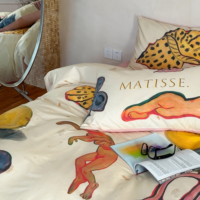 91家纺网 家纺一手货源 找家纺 （总）艾沁家纺 2024新款a版40贡缎数码印花b版40水洗棉四件套汇总-沉睡的马蒂斯