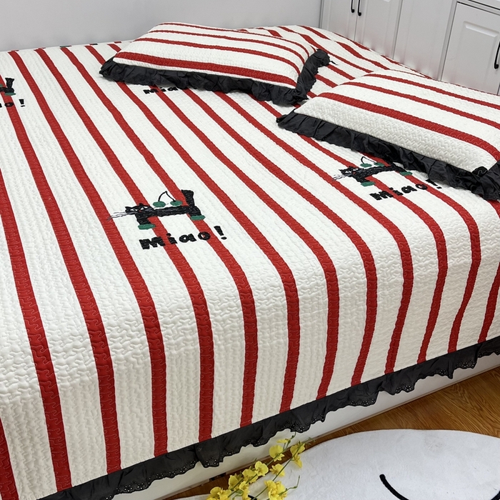 91家纺网 家纺一手货源 找家纺 暖居 2024新款支持定制纯棉榻榻米三件套单件被套农村大炕盖 条纹猫