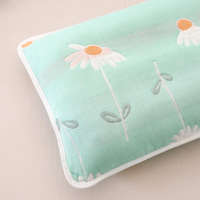 91家纺网 家纺一手货源 找家纺 朴尔家纺-毛巾被 2024新款全棉卡通六层纱布儿童枕套 一米阳光绿